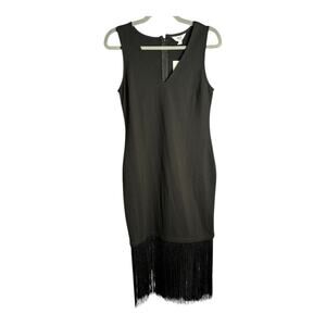 Jack by BB Dakota Black Sleeveless Midi Dress Black Fringe Bottom Size Medium